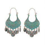 Vintage Ethnic Long Metal Leaf Big Drop Earrings, Women's Jewelry