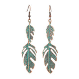 Vintage Ethnic Long Metal Leaf Big Drop Earrings, Women's Jewelry