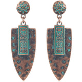Vintage Ethnic Long Metal Leaf Big Drop Earrings, Women's Jewelry