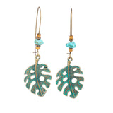Vintage Ethnic Long Metal Leaf Big Drop Earrings, Women's Jewelry