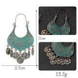 Vintage Ethnic Long Metal Leaf Big Drop Earrings, Women's Jewelry