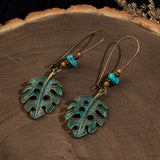 Vintage Ethnic Long Metal Leaf Big Drop Earrings, Women's Jewelry