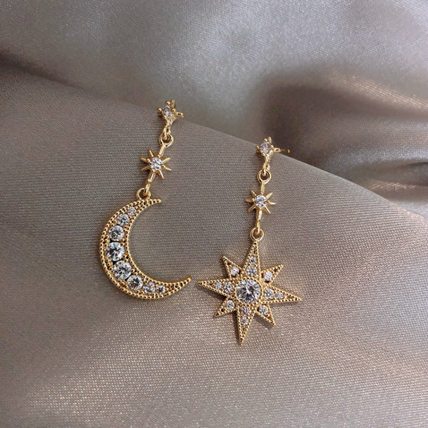 Crystal Star-Moon Earrings, Women's Jewelry