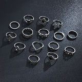 Black Rhinstone Crystal Finger Ring Set, Women's Jewelry