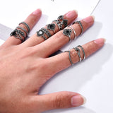 Black Rhinstone Crystal Finger Ring Set, Women's Jewelry
