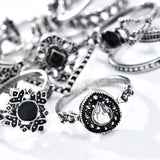 Black Rhinstone Crystal Finger Ring Set, Women's Jewelry