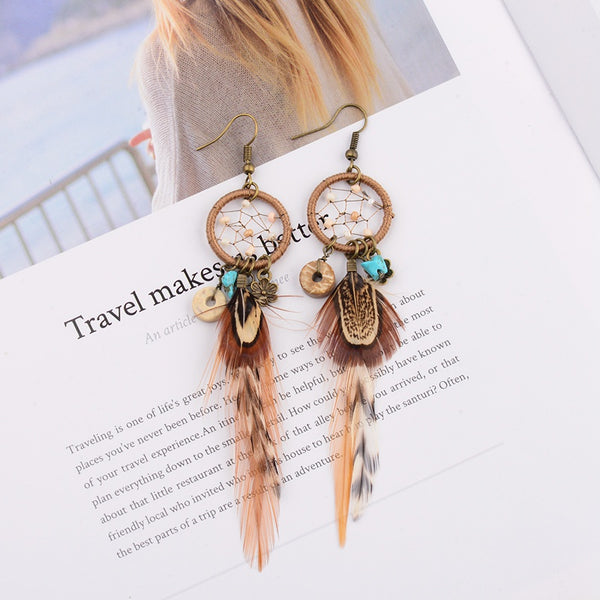 Bohemian Hollow Dream Catcher Earrings, Women's Jewelry