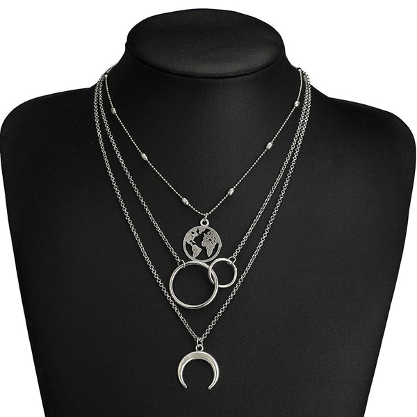Mutilayer Moon Pendant Necklace, Women's Jewelry