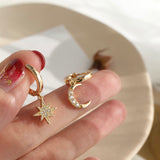 Crystal Star And Moon Earrings, Women Jewelry