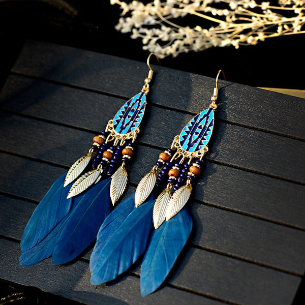 Bohemian Feather Tassel Earrings, Women's Jewelry