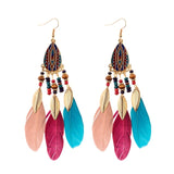 Bohemian Feather Tassel Earrings, Women's Jewelry