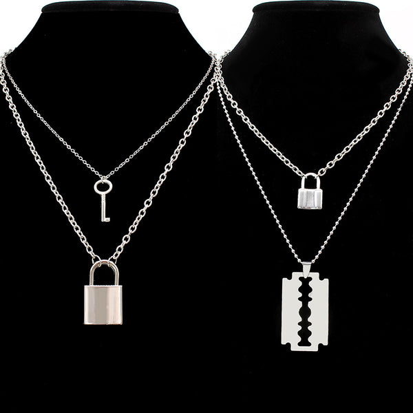 Double Layer Necklace & Hiphop Pendant, Women's  Jewelry