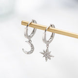 Crystal Star And Moon Earrings, Women Jewelry