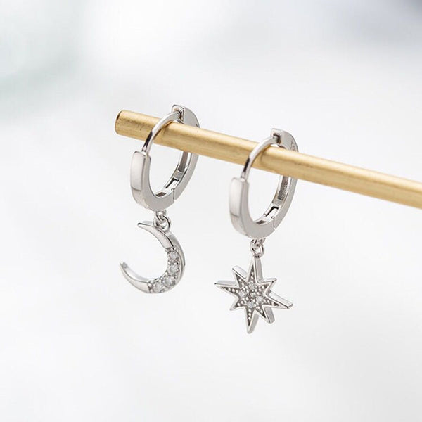Crystal Star And Moon Earrings, Women Jewelry
