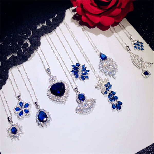 Luxury Vintage Blue Sapphire Necklaces, Women's  Jewelry