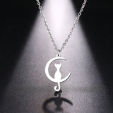 Cat & Moon Pendant Necklace, Women's Jewelry