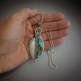 Bohemian Resin Green Leaf Pendants Necklace, Women's Jewelry