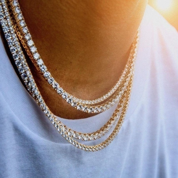 Hip Hop Single Layer Tennis Chain Necklace, Men's  Jewelry