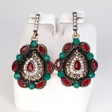 Boho Colorful Rhinestone Pendant Necklace Earrings Set, Women's Jewelry