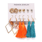 Boho Colorful Big Drop Earring Set, Women's Jewelry