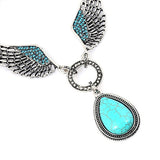 Lady Boho Vintage Wings Teardrop Charm Earrings Necklace Set, Women's Jewelry