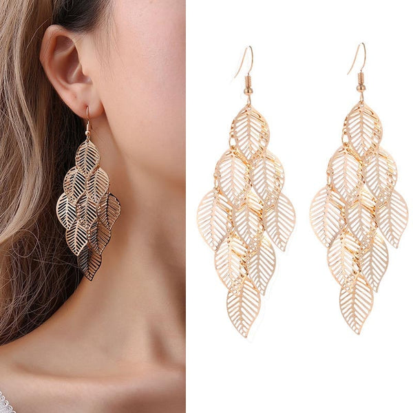 Vintage Leaf Drop Earrings, Women's Jewelry
