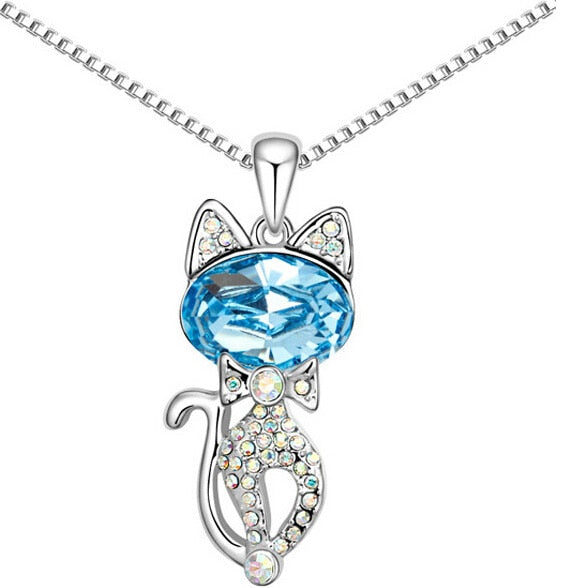 Crystal Cat Pendant Necklace, Women's Jewelry